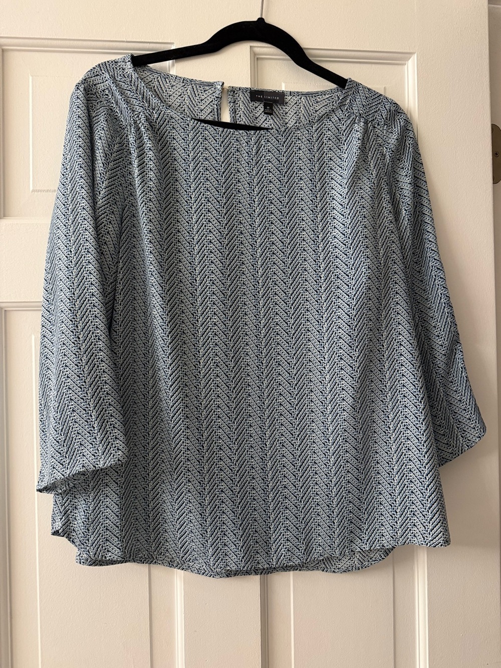 The Limited Blue White Abstract Chevron 3/4 Sleeve Blouse Size M